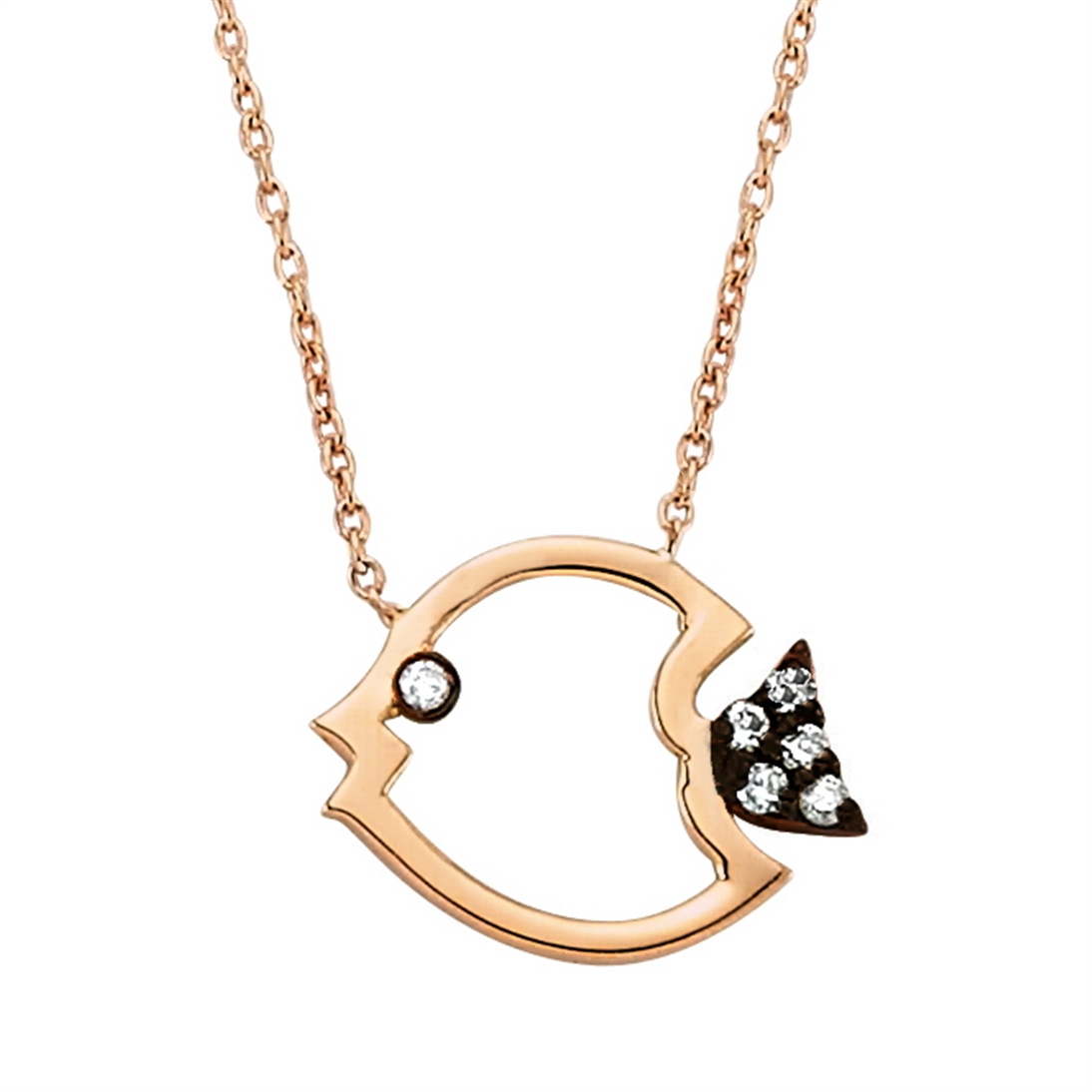Solid Gold 0.03 ct Diamond Fish Necklace