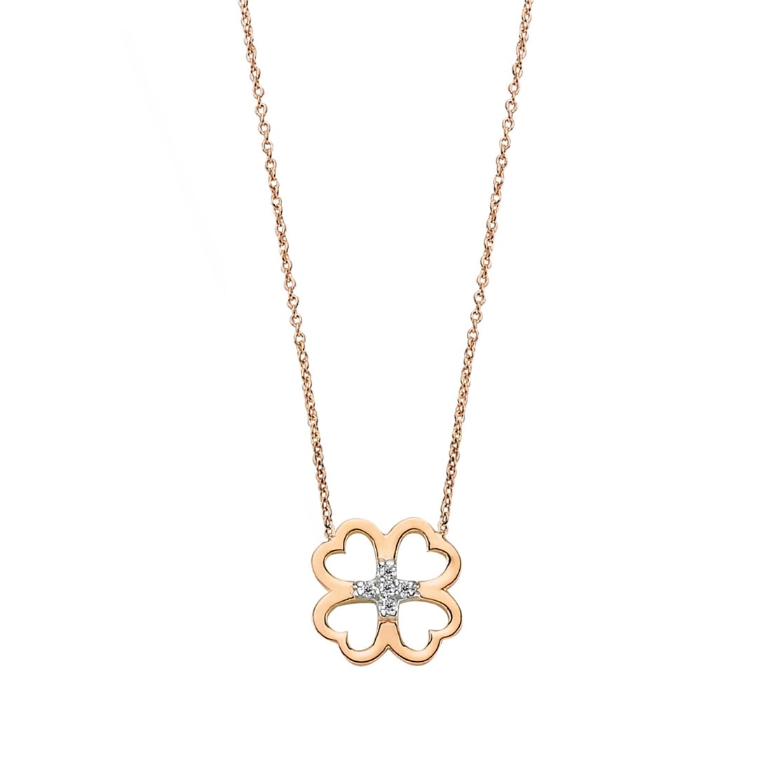Solid Gold 0.03 ct Diamond Clover Necklace