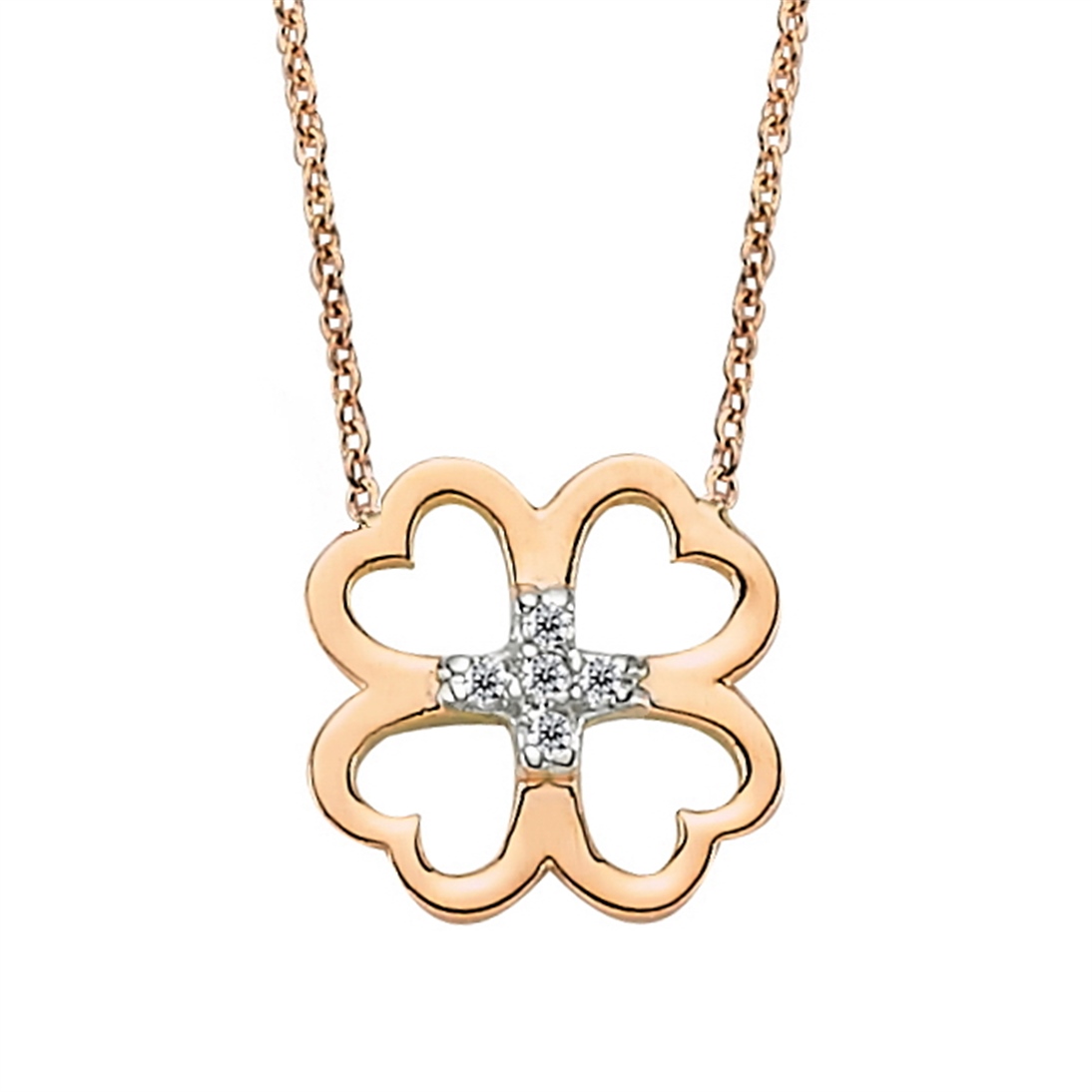 Solid Gold 0.03 ct Diamond Clover Necklace