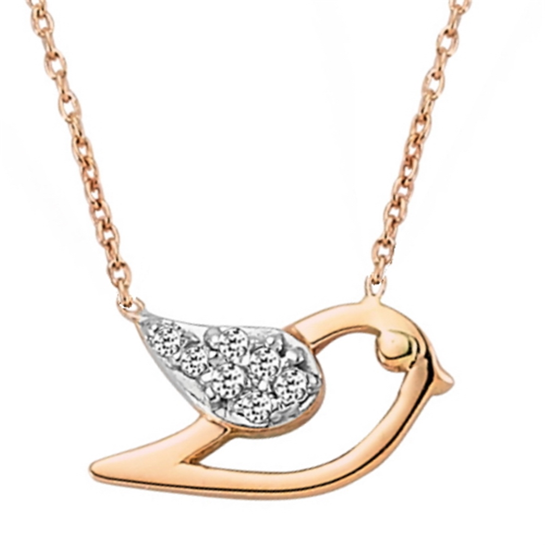 Solid Gold 0.04 ct Diamond Bird Necklace