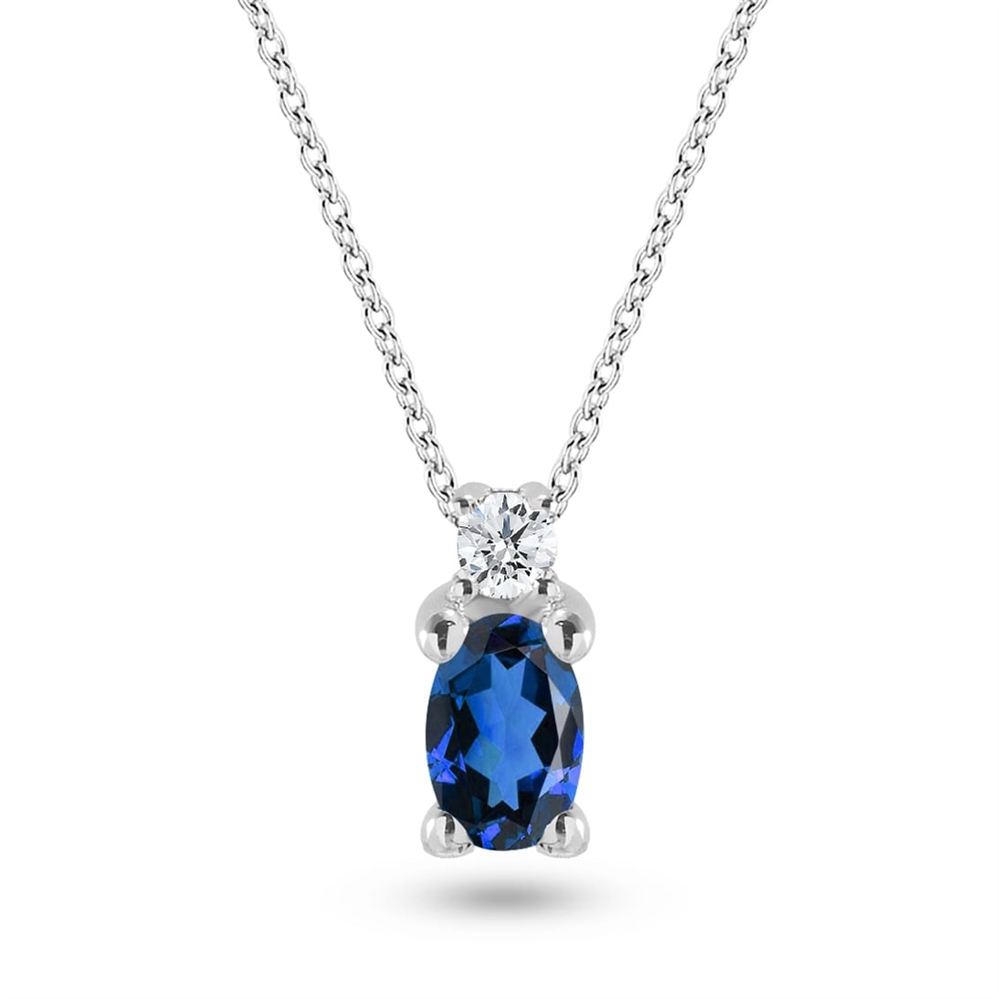 Solid Gold 0.04 ct. Diamond Sapphire Necklace