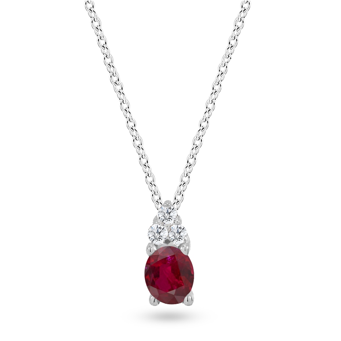 Solid Gold 0.04 ct. Diamond Ruby Necklace