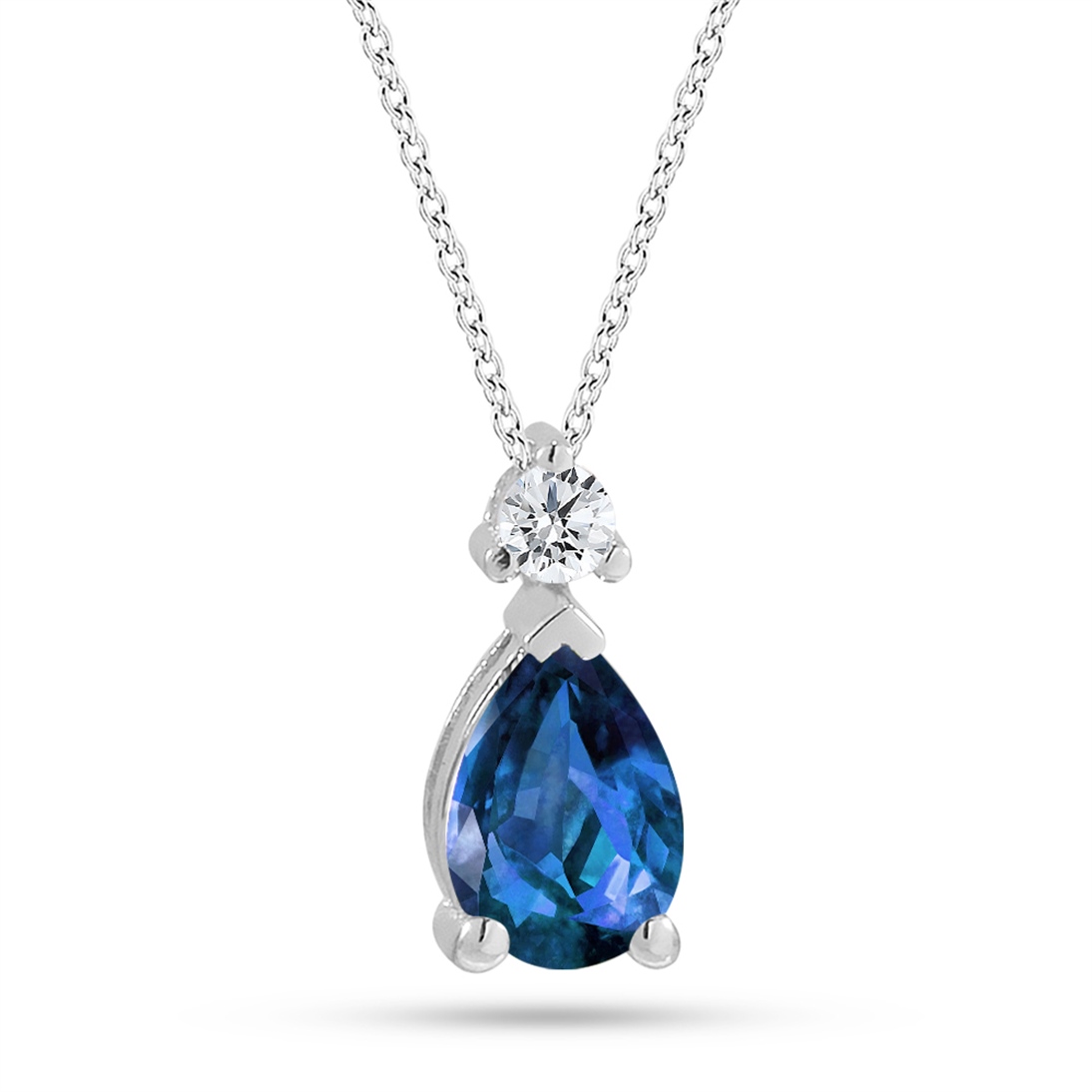 Solid Gold 0.05 ct. Diamond Sapphire Necklace