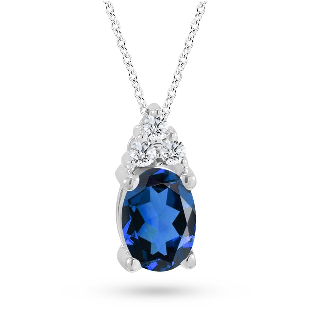 Solid Gold 0.06 ct. Diamond Sapphire Necklace