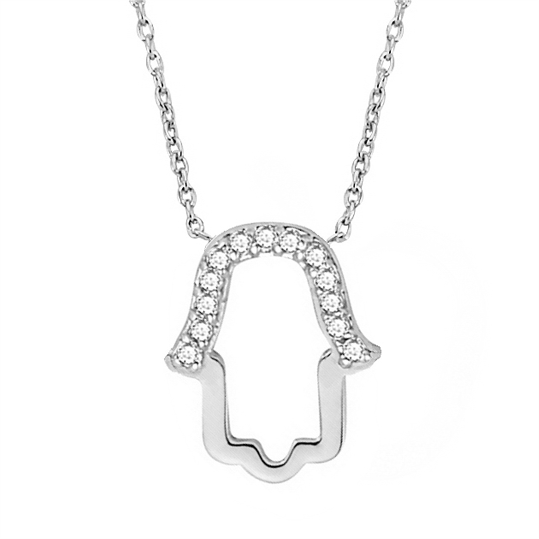 Solid Gold 0.07 ct Diamond Hamsa Necklace