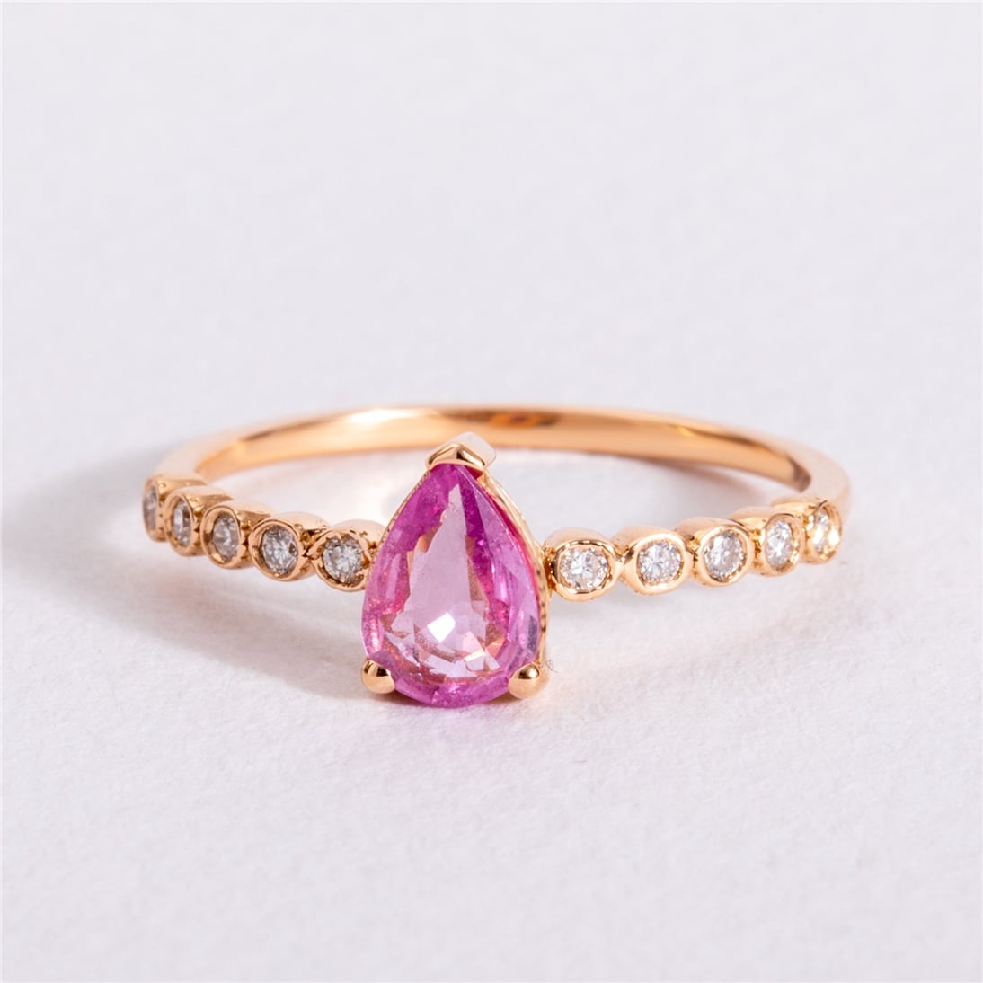 Solid Gold 0.12 ct.Diamond Sapphire Ring