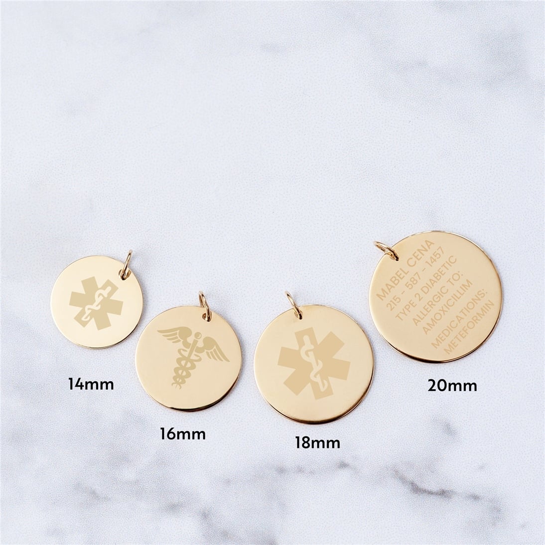 Solid Gold Custom Engrave Medical Alert Pendant