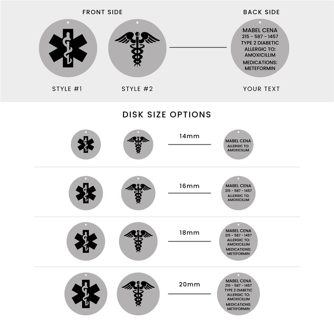 Solid Gold Custom Engrave Medical Alert Pendant