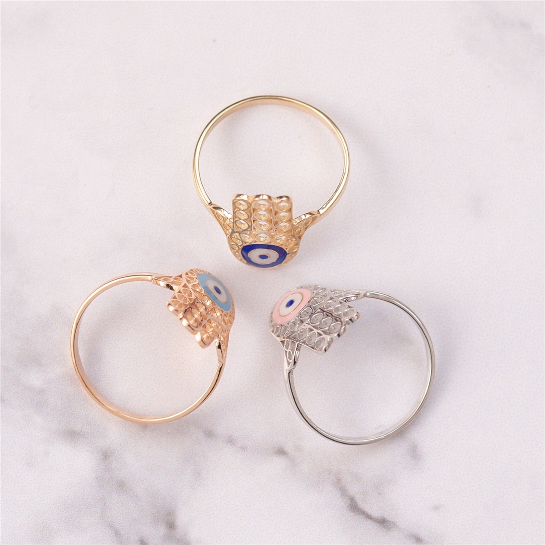 Solid Gold Evil Eye Ring 