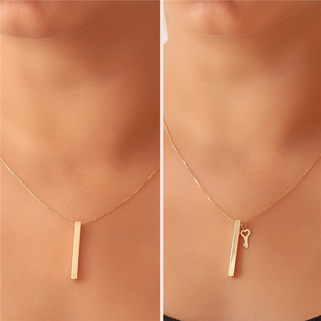 Solid Gold Four Side Bar Urn Necklace