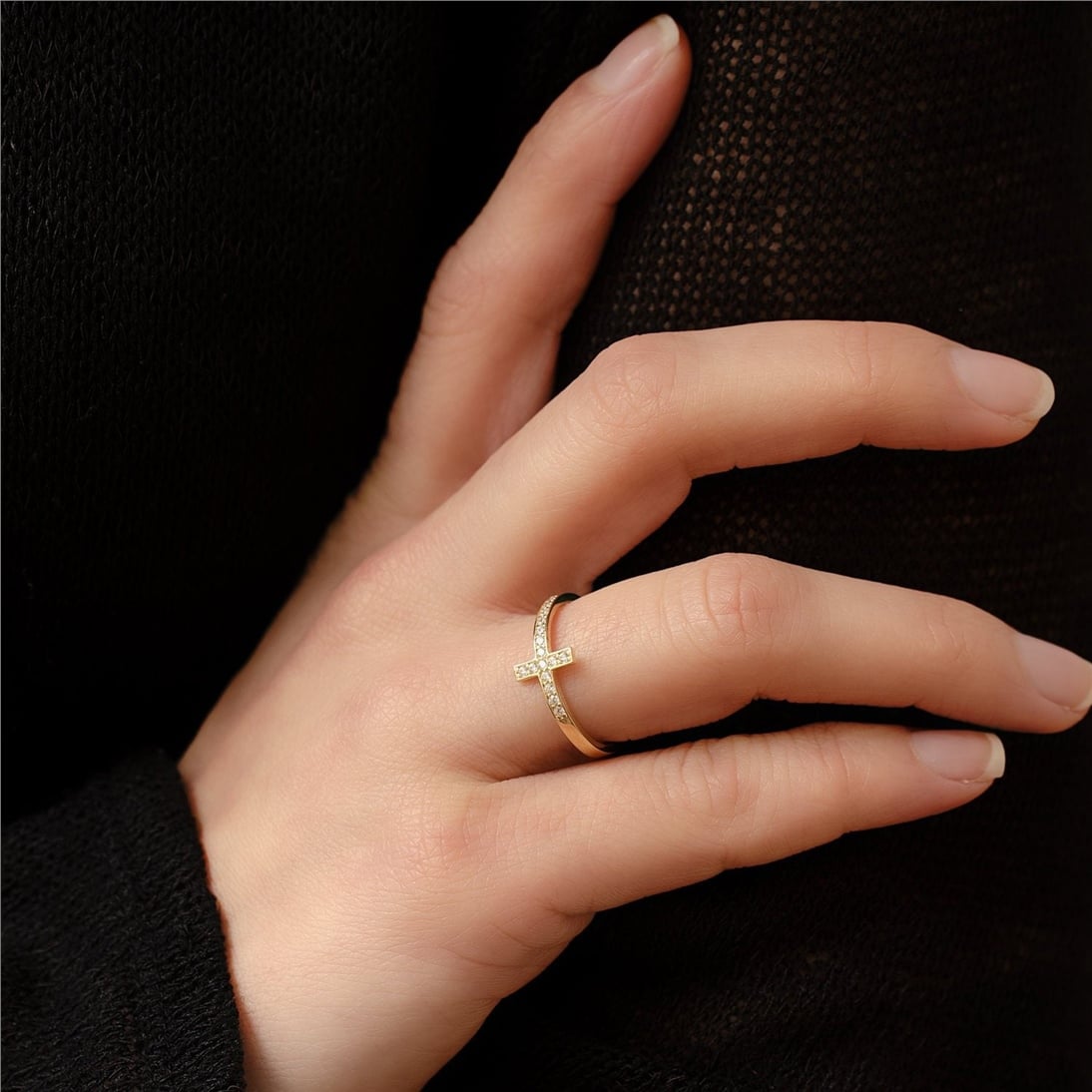Solid Gold Diamond Cross Ring