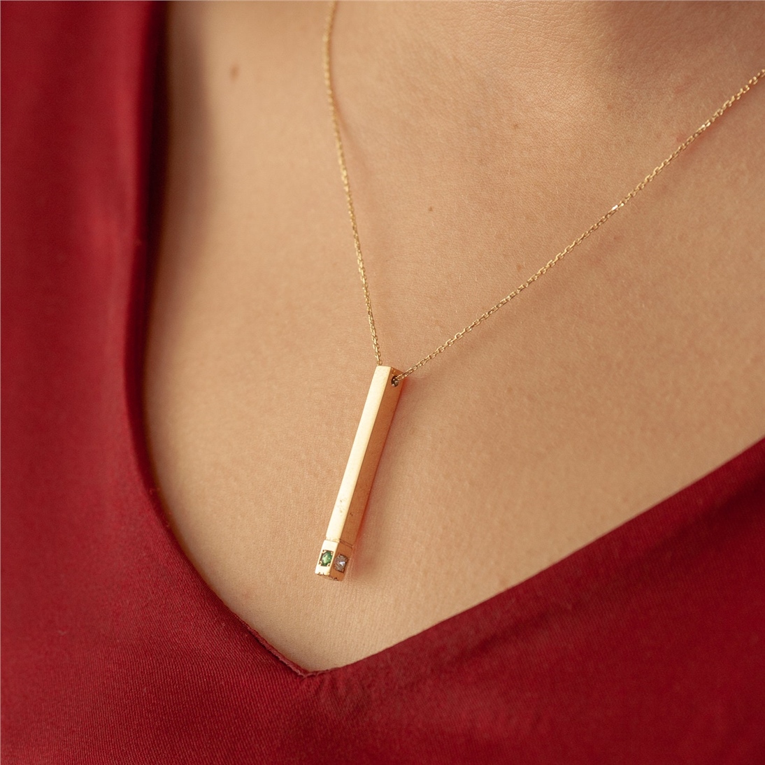 Solid Gold Birthstone Bar Necklace