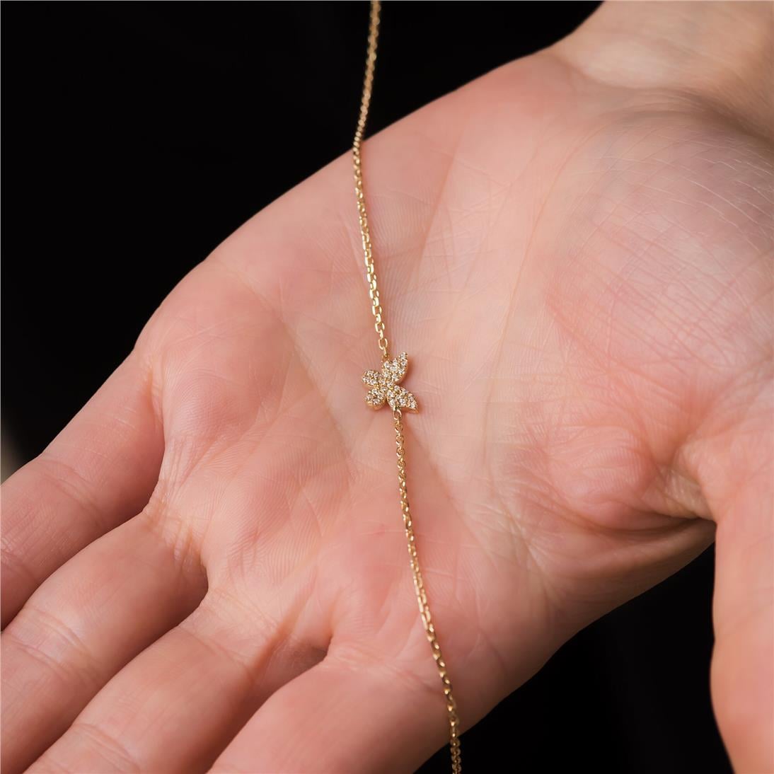 Solid Gold Diamond Butterfly Bracelet