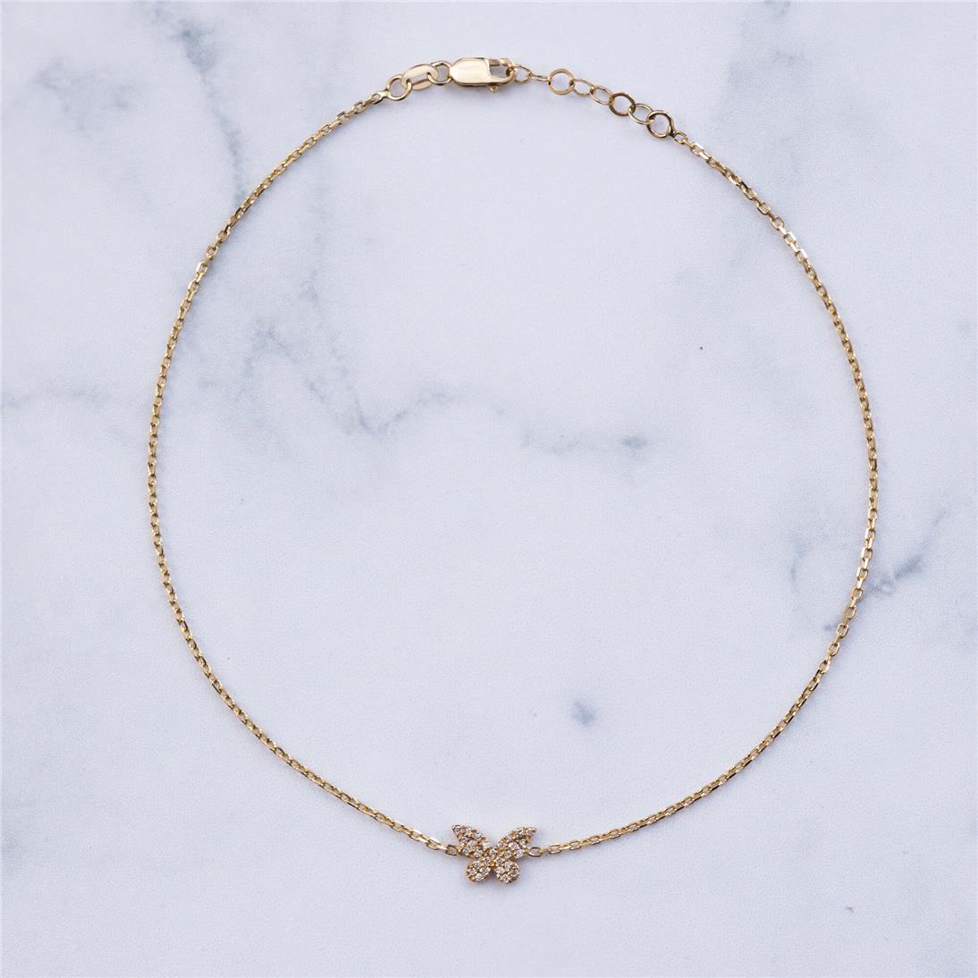 Solid Gold Diamond Butterfly Bracelet