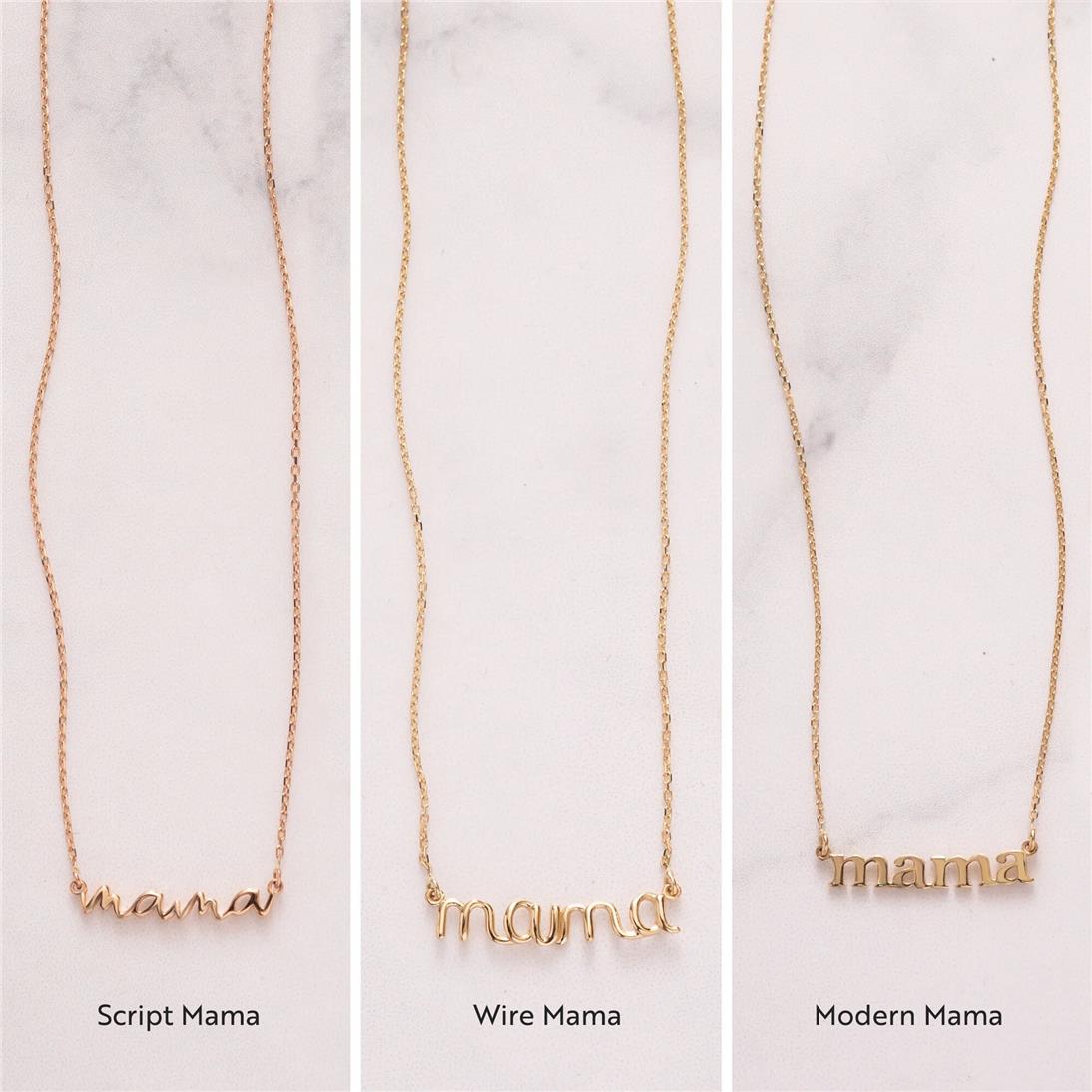 Solid Gold Script Font Mama Necklace