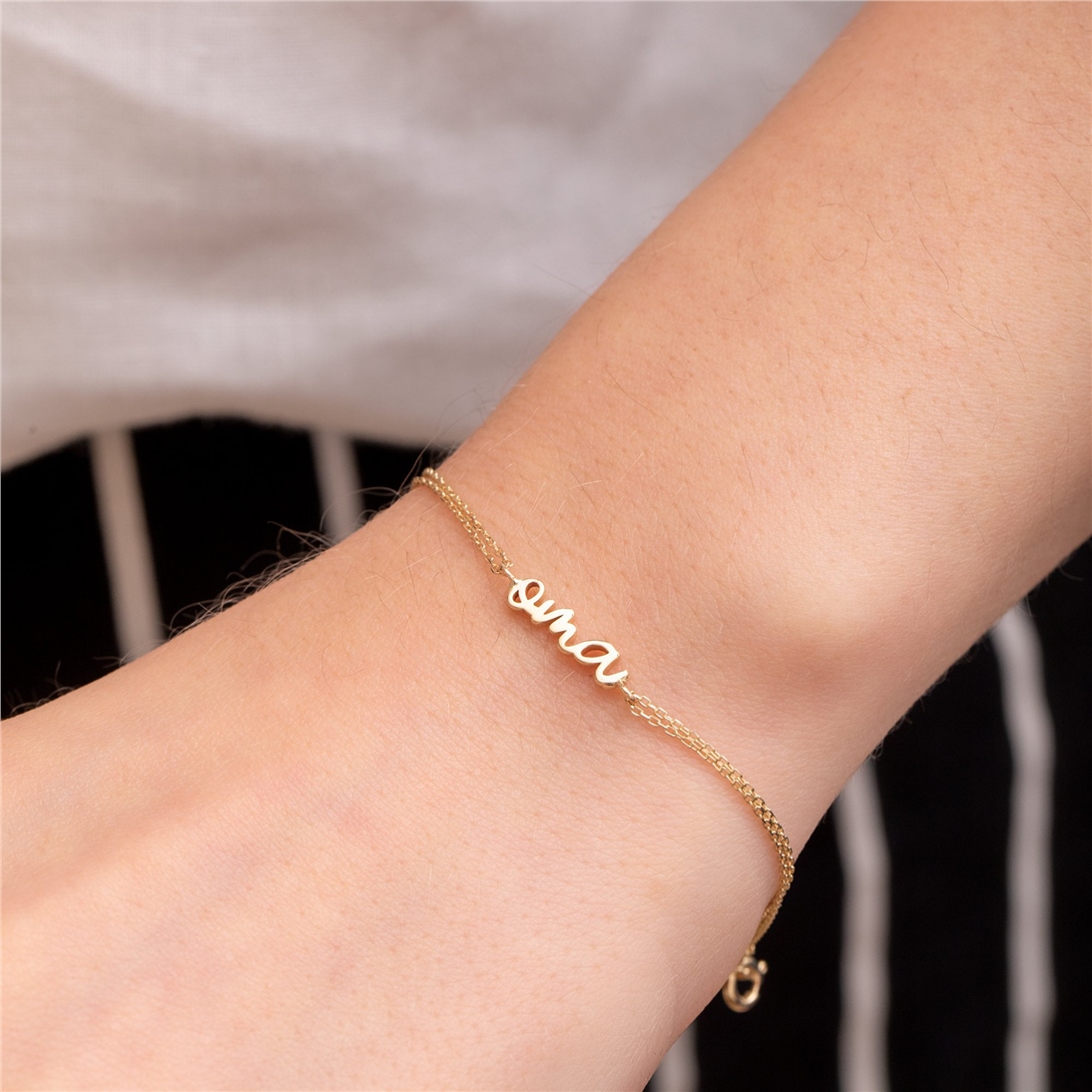 Solid Gold Script Name Bracelet