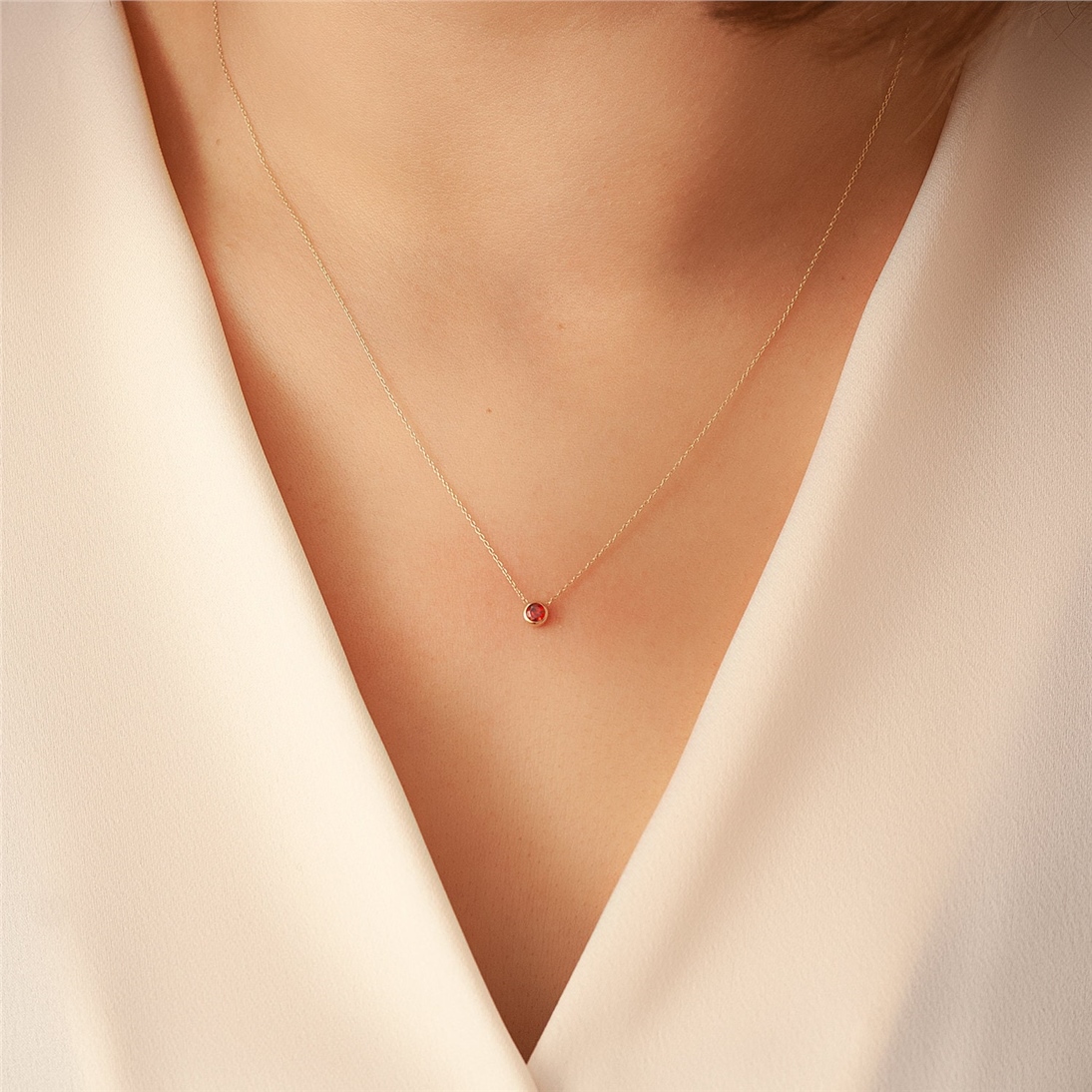 Solid Gold Birthstone Bezel Necklace