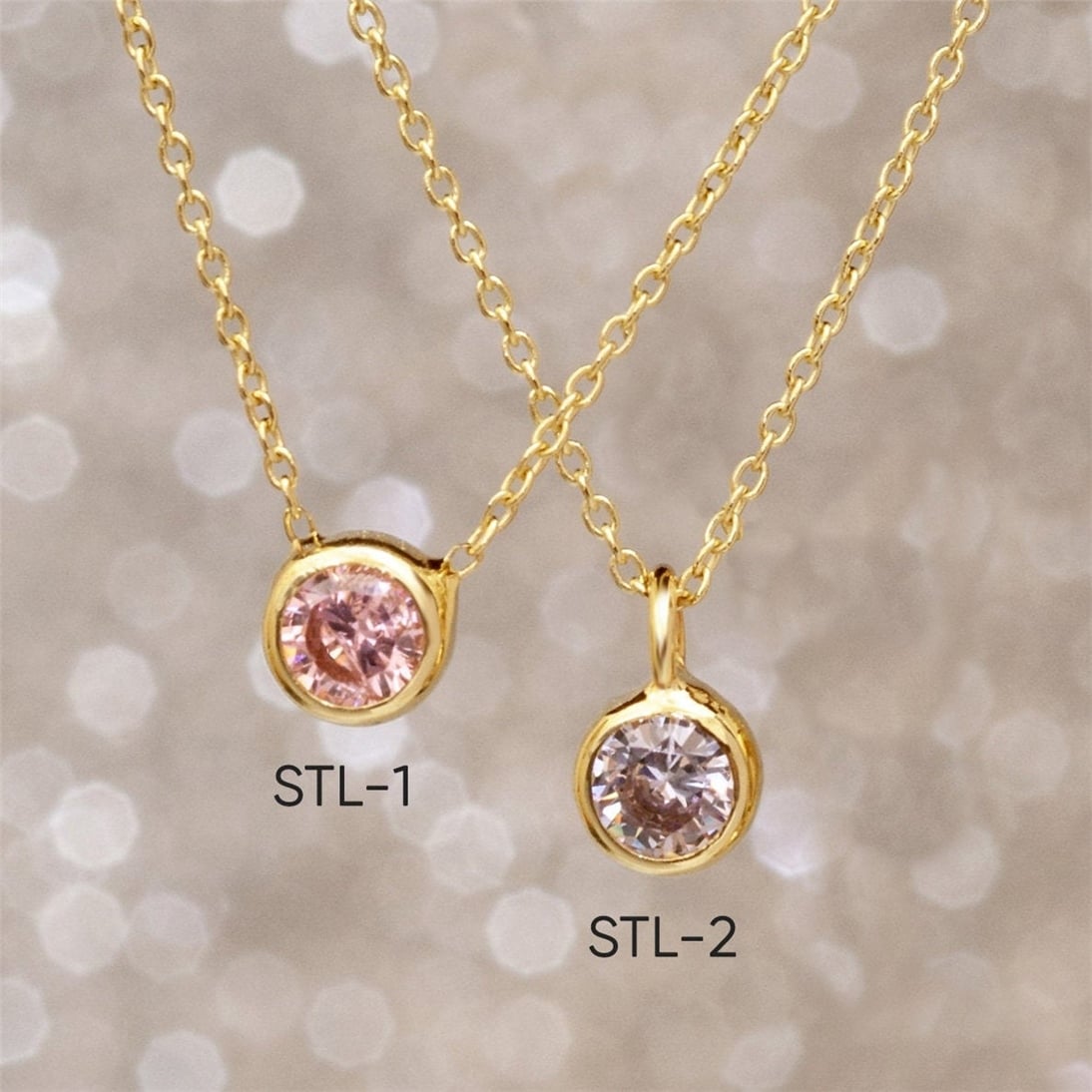 Solid Gold Birthstone Bezel Necklace
