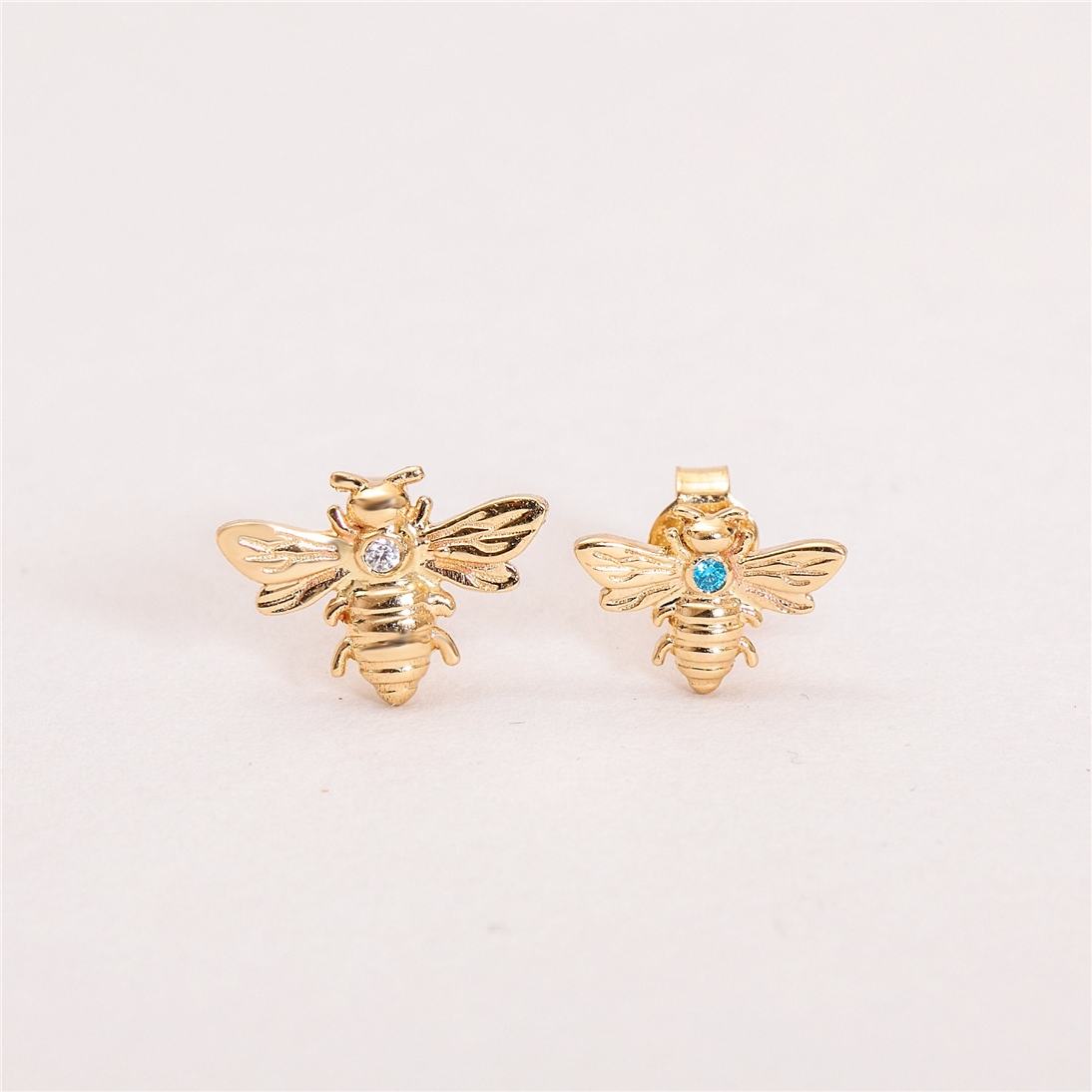 Solid Gold Birthstone Bee Studs Earrings