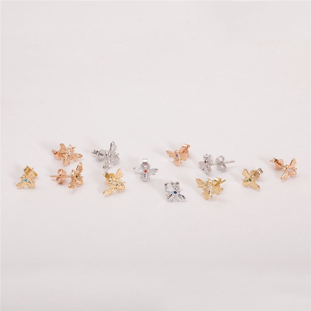 Solid Gold Birthstone Bee Studs Earrings