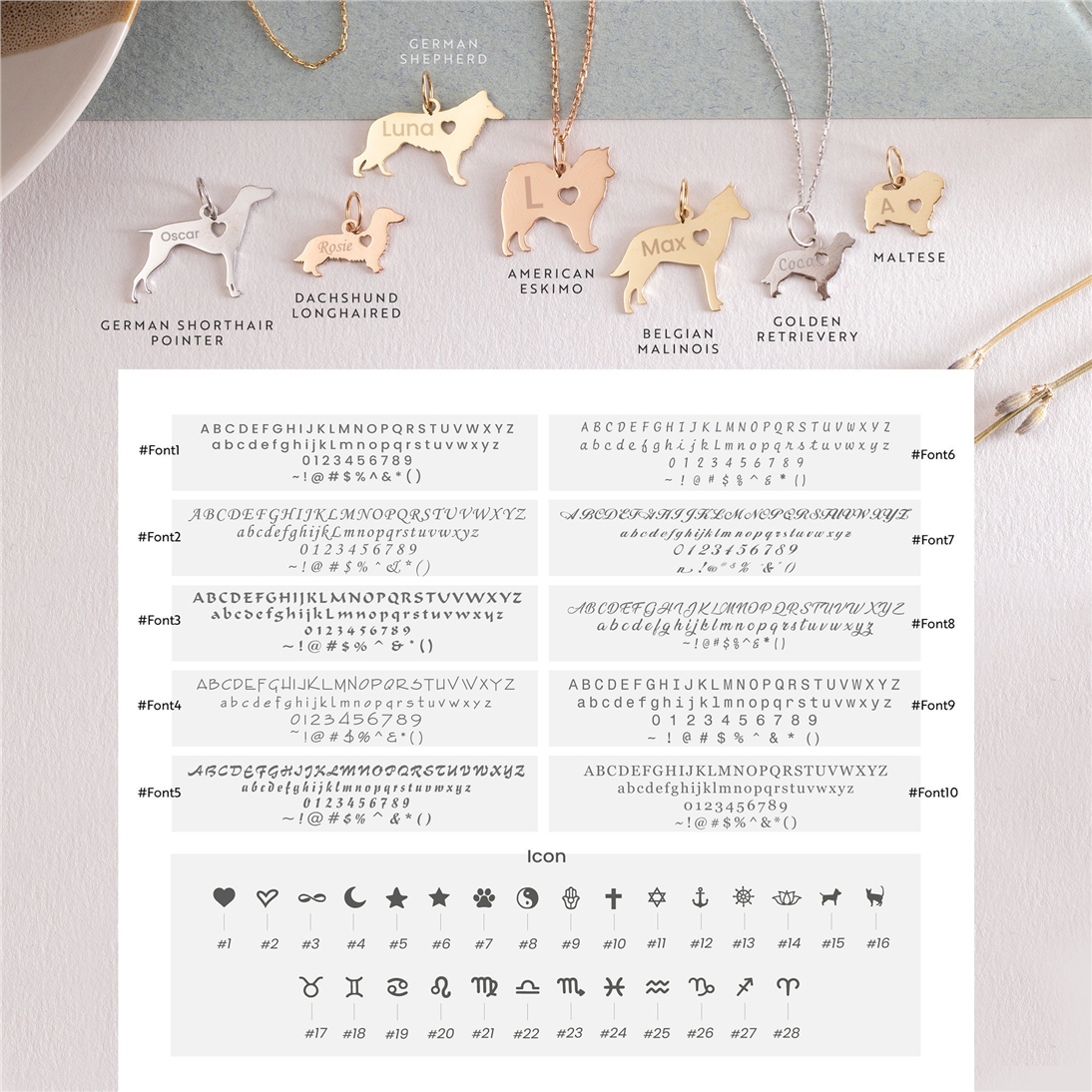 Solid Gold Dog Breed Silhouette Necklace