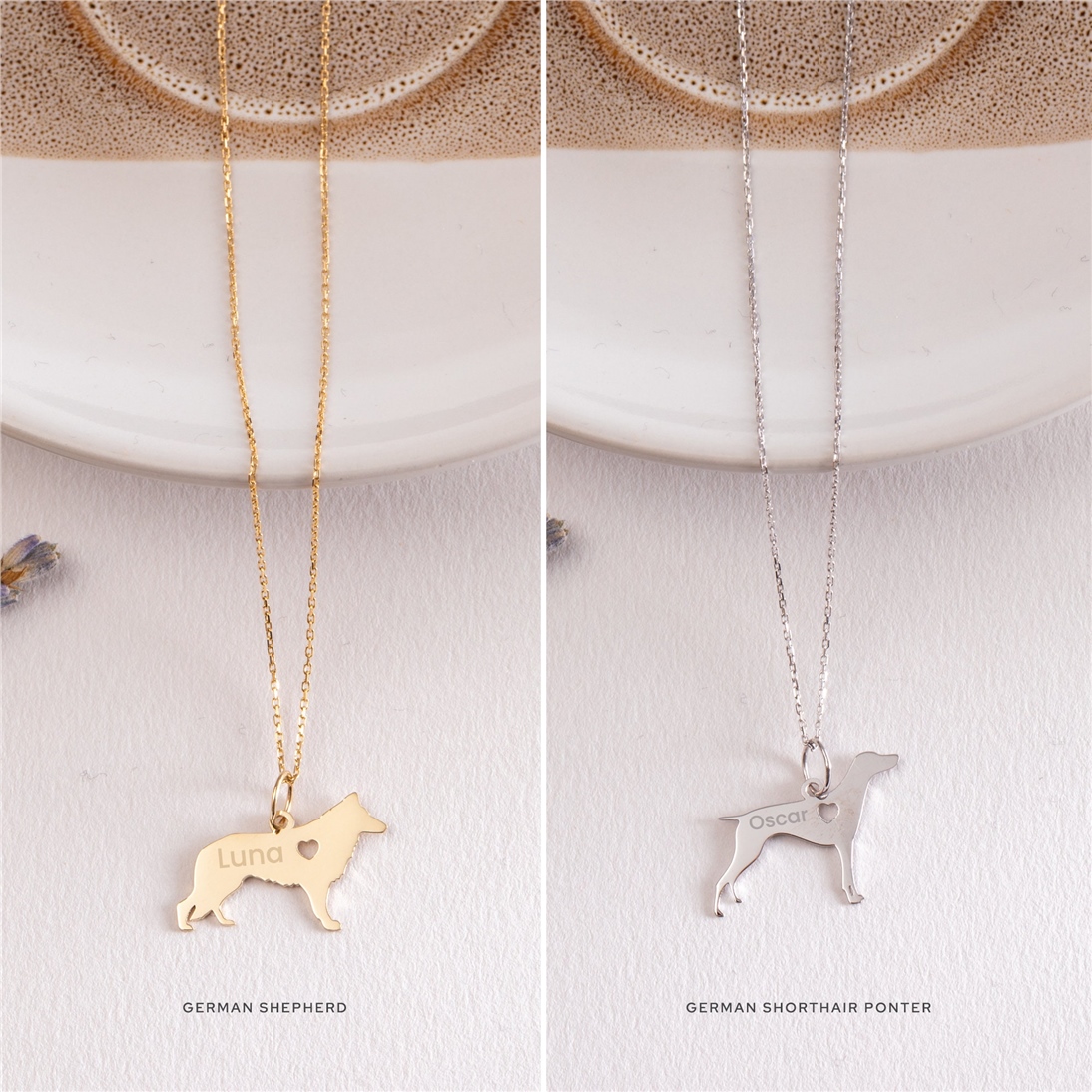 Solid Gold Dog Breed Silhouette Necklace
