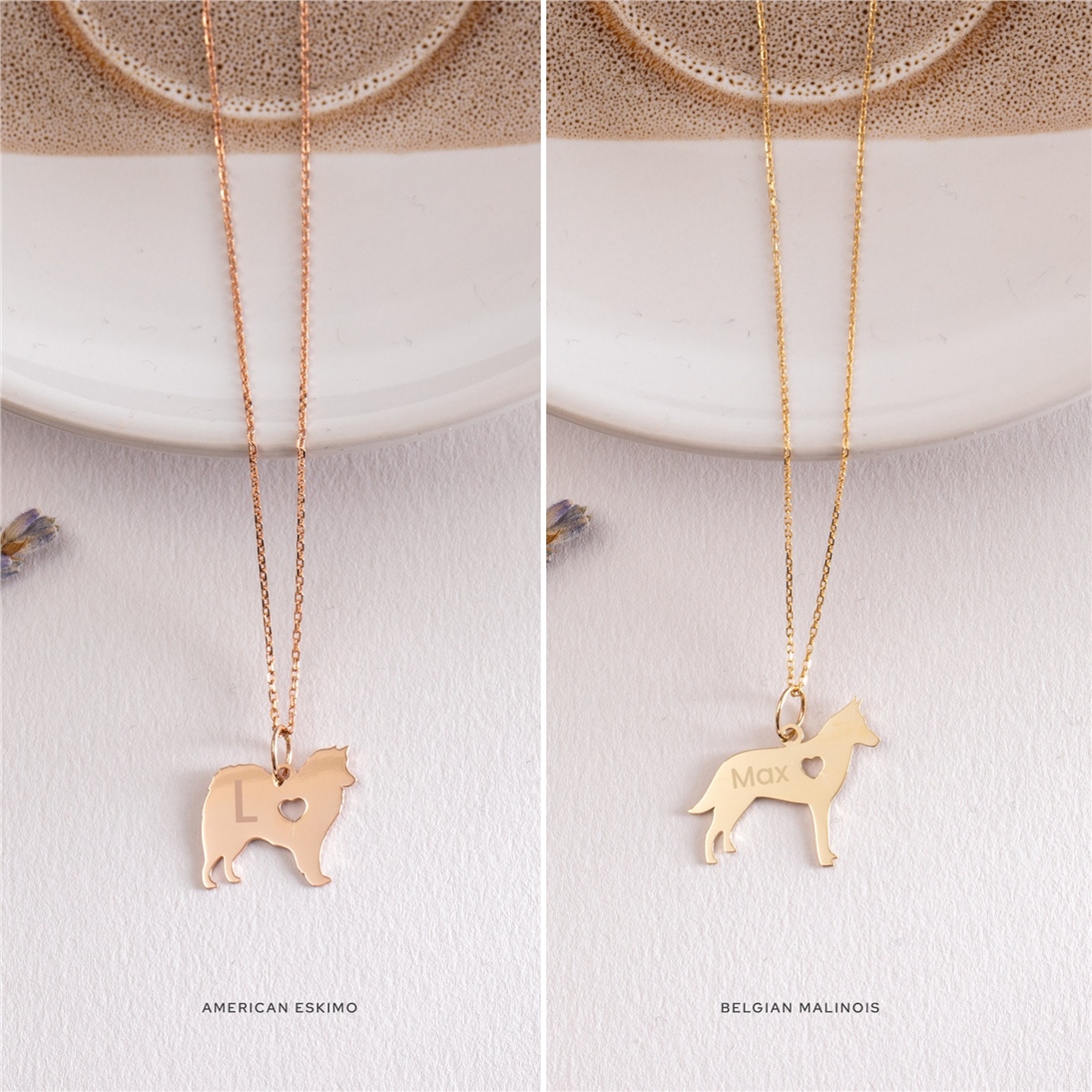Solid Gold Dog Breed Silhouette Necklace
