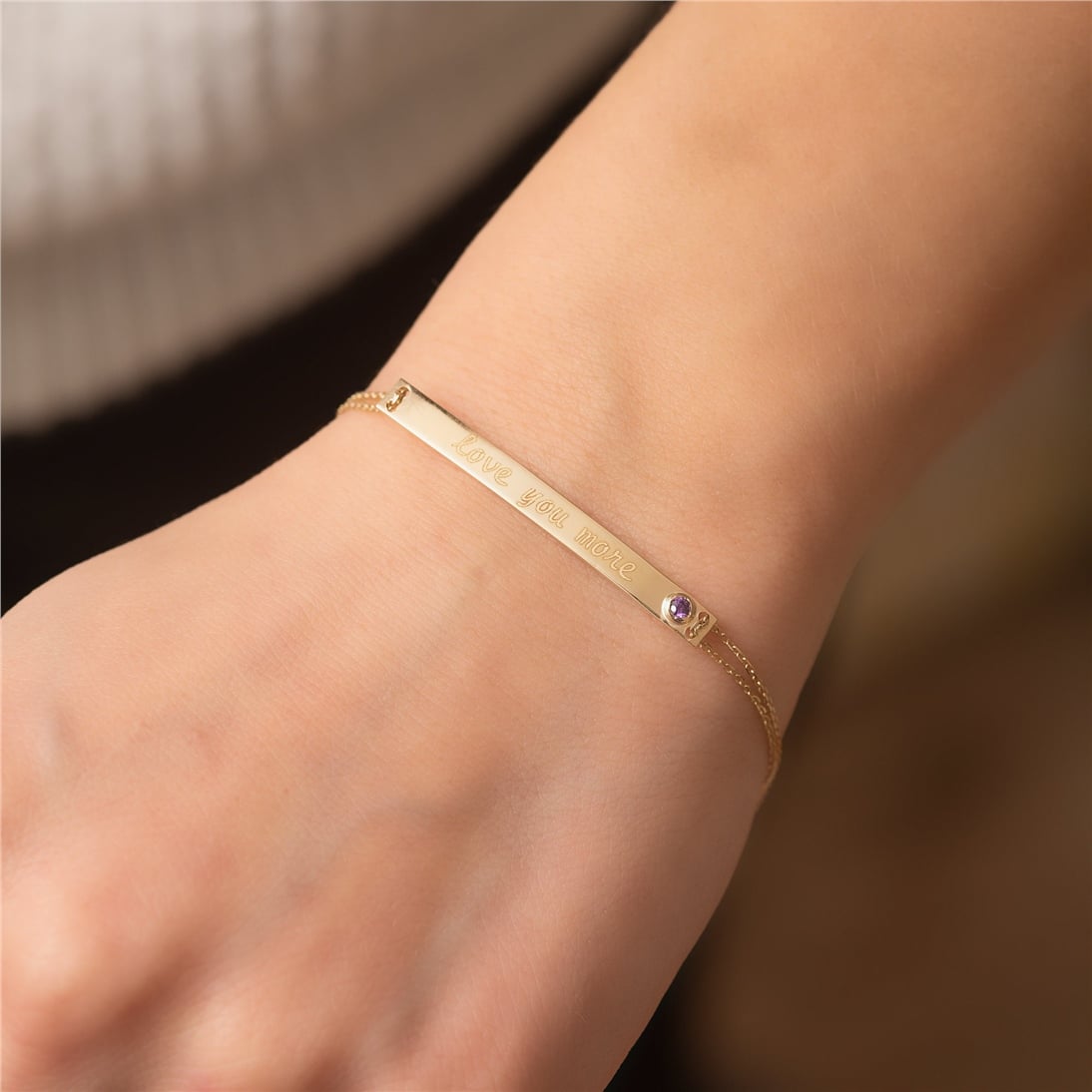 Solid Gold Birthstone Bar Bracelet
