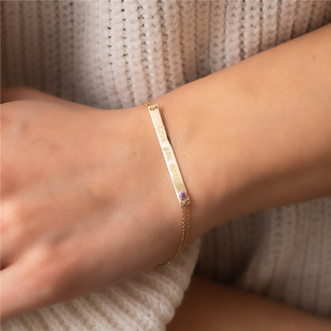 Solid Gold Birthstone Bar Bracelet