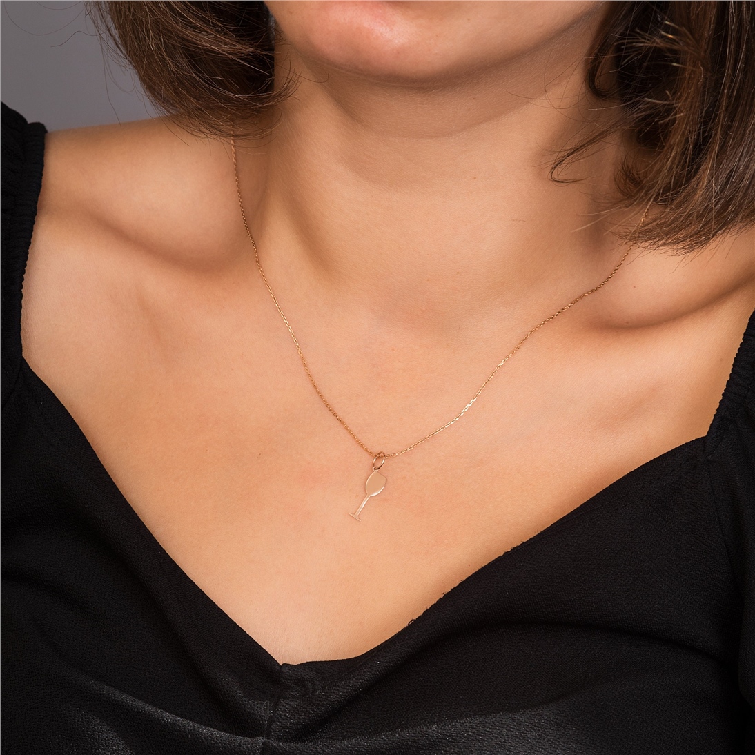 Solid Gold Wine Bottle & Glass Necklace