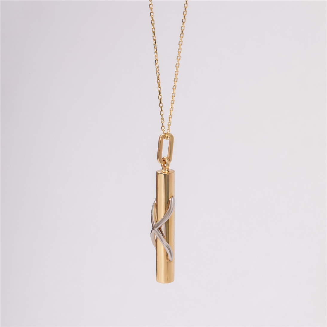 Solid Gold Infinity Cylinder Bar Urn Necklace