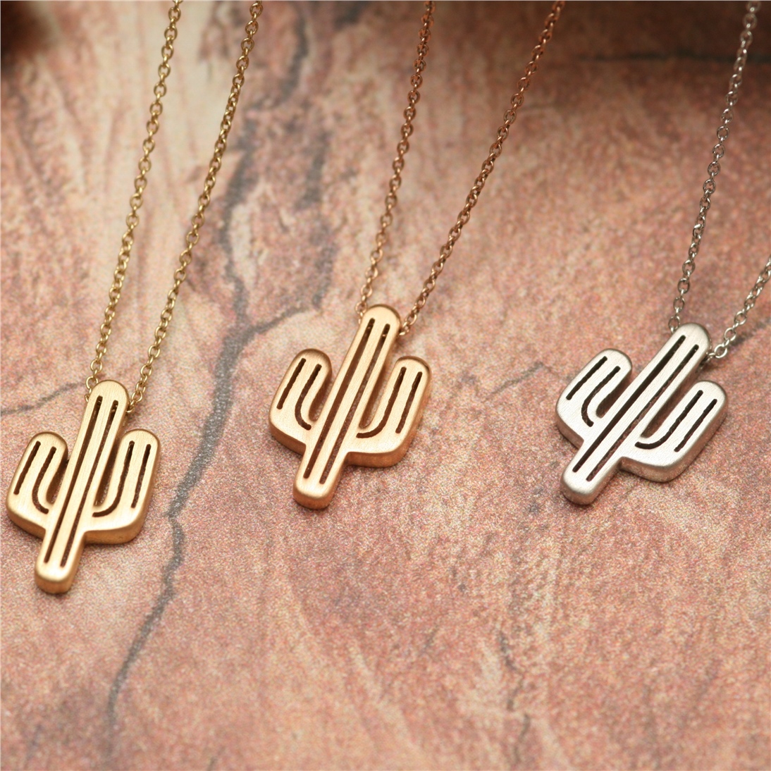 Solid Gold Dainty Cactus Necklace