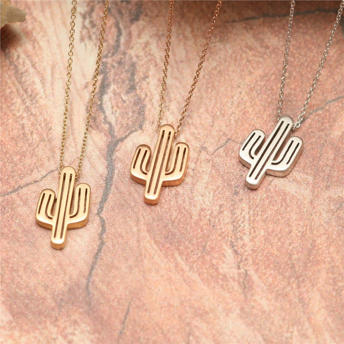 Solid Gold Dainty Cactus Necklace