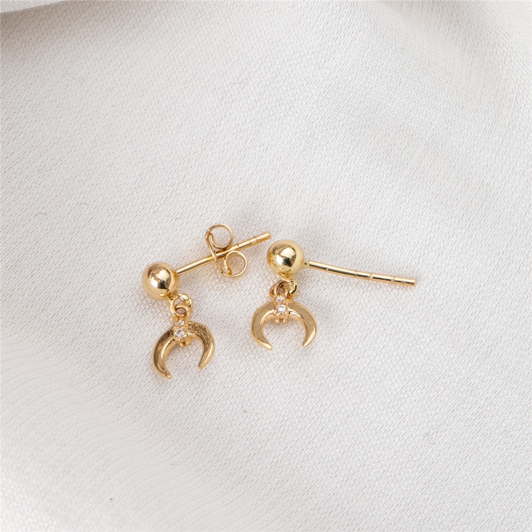 Solid Gold Double Horn Earrings
