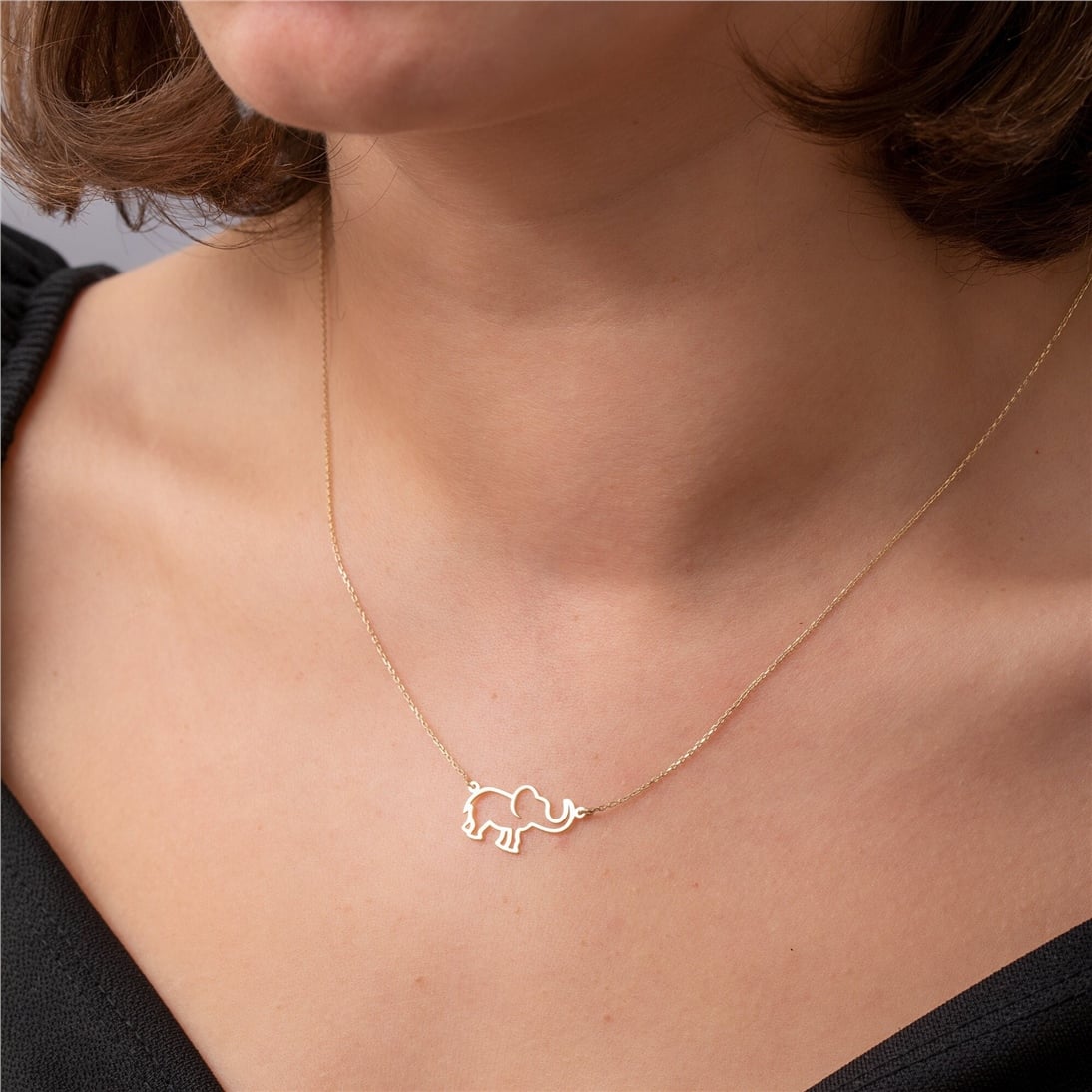 Solid Gold Tiny Elephant Necklace