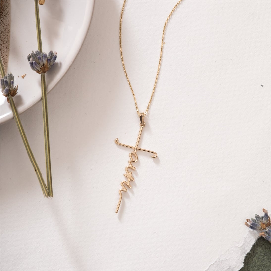 Solid Gold Faith Cross Necklace