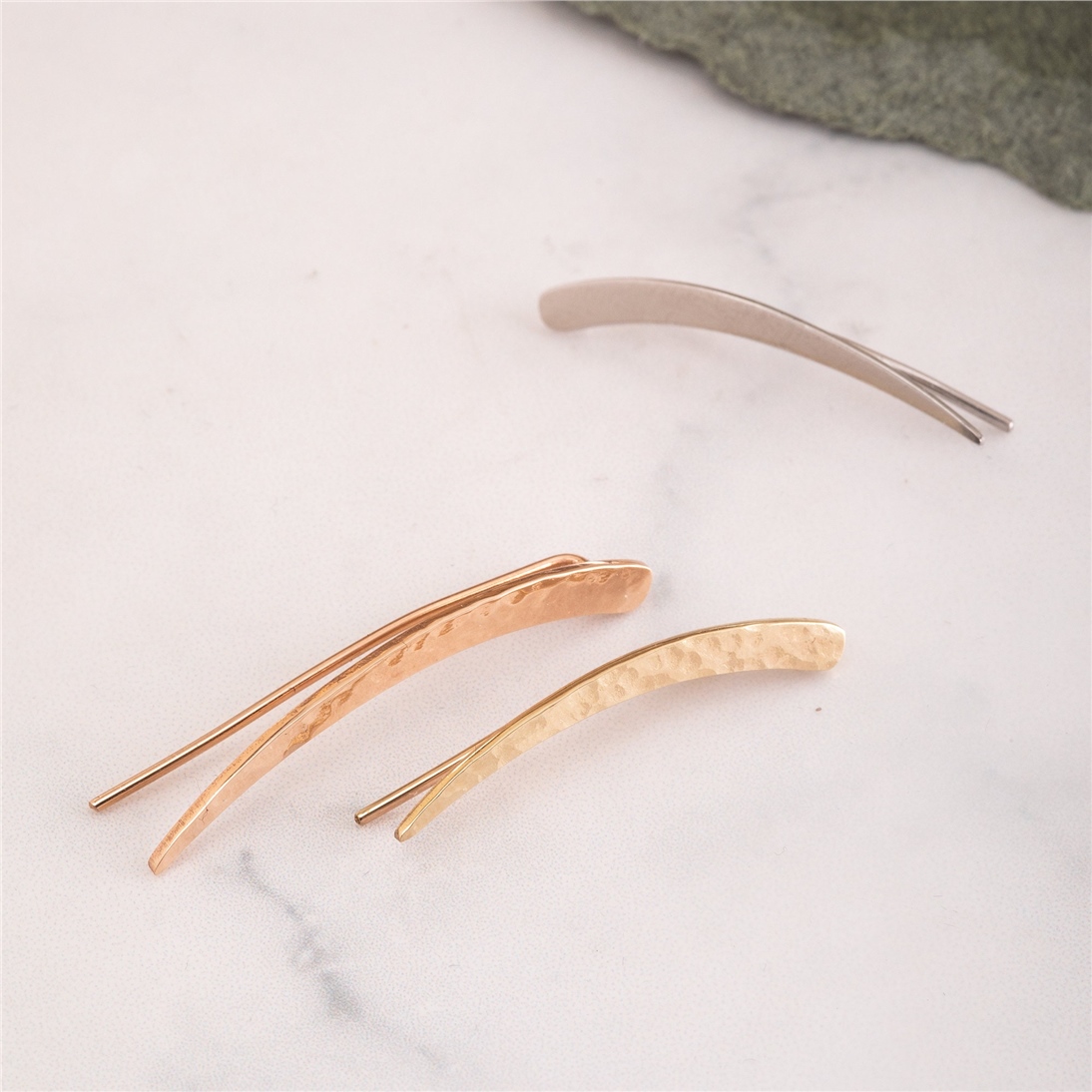 Solid Gold Hammered Climber Earring