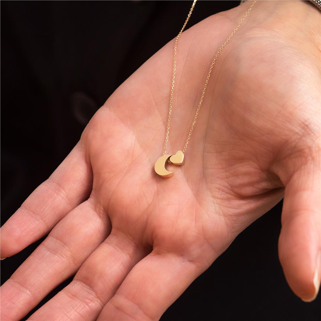 Altın Ay ve Kalp Kolye