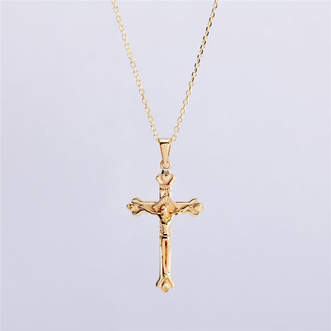 Solid Gold Jesus Crucifix Necklace