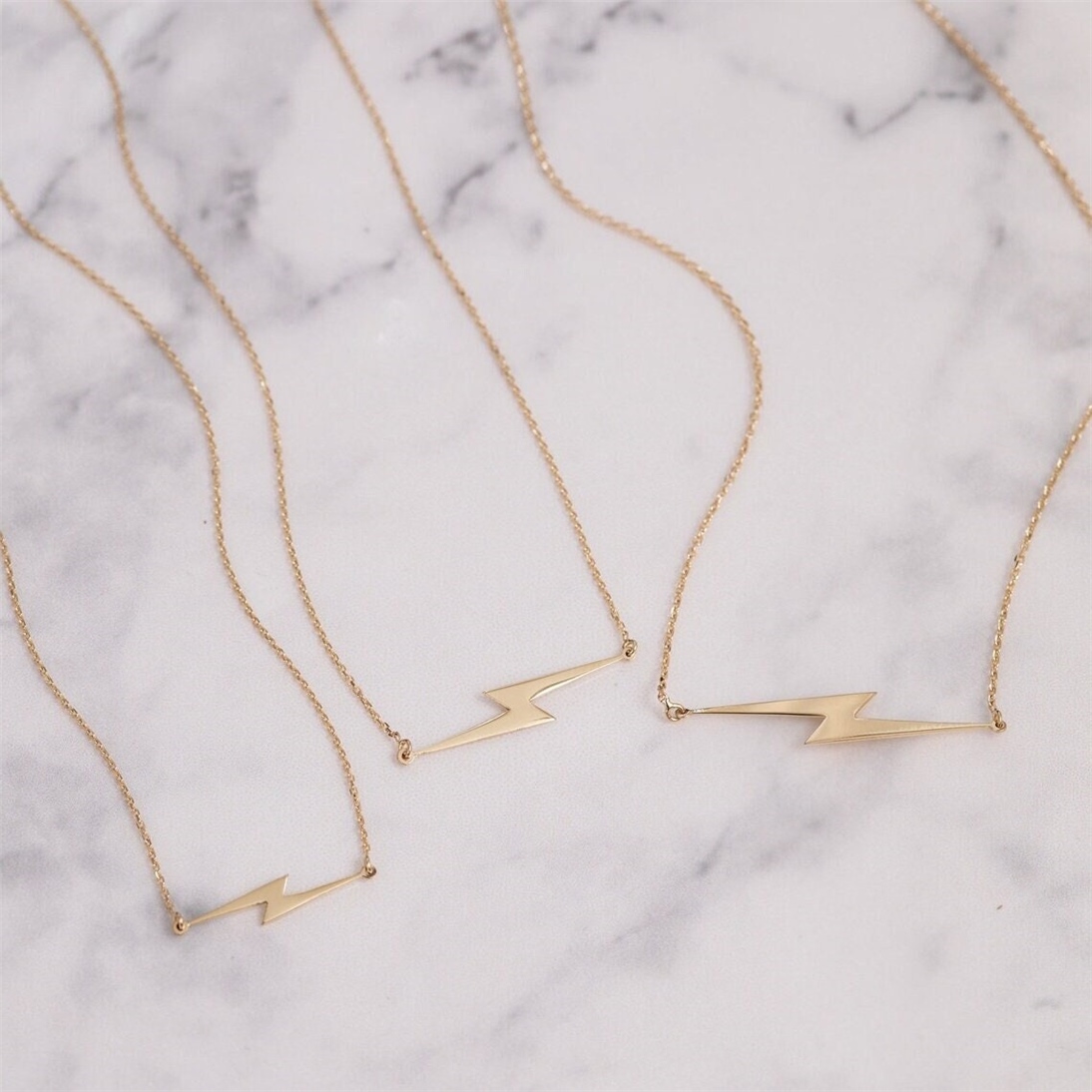 Solid Gold Sideways Lightning Choker Necklace