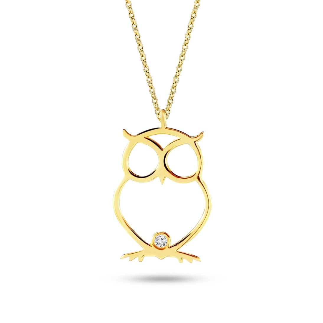 Solid Gold Diamond Owl Necklace