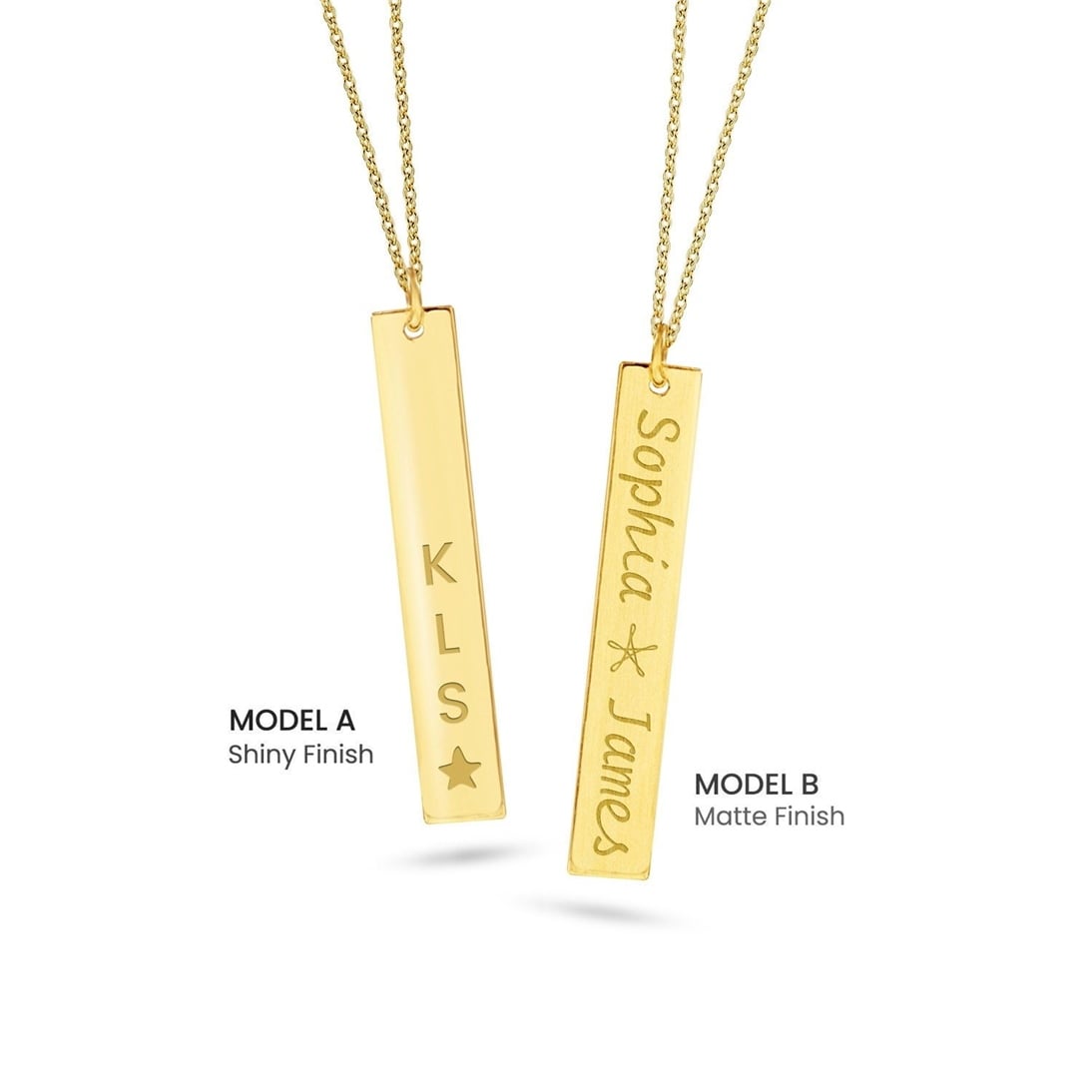 Solid Gold Vertical Name Bar Necklace