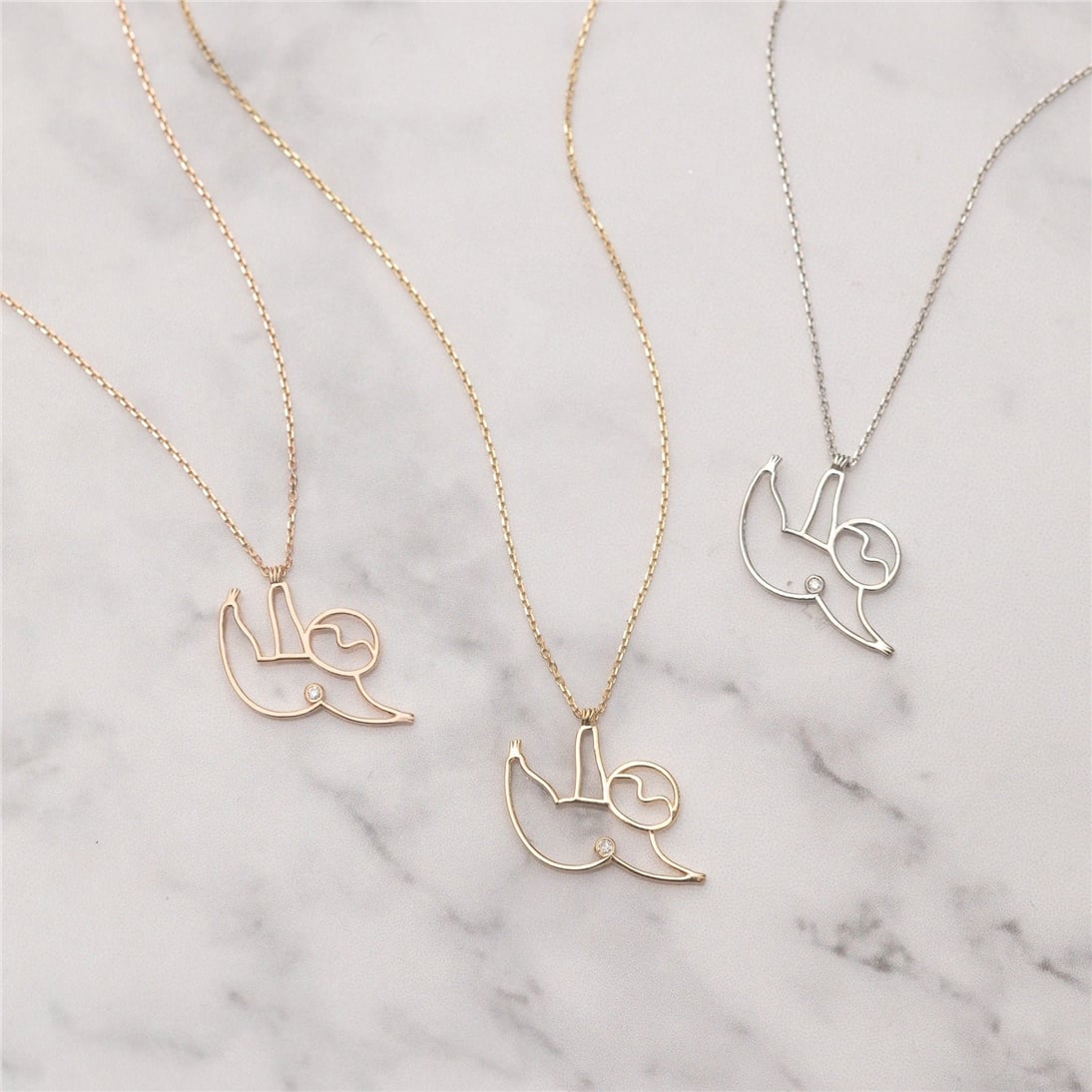 Solid Gold Diamond Lazy Sloth Necklace