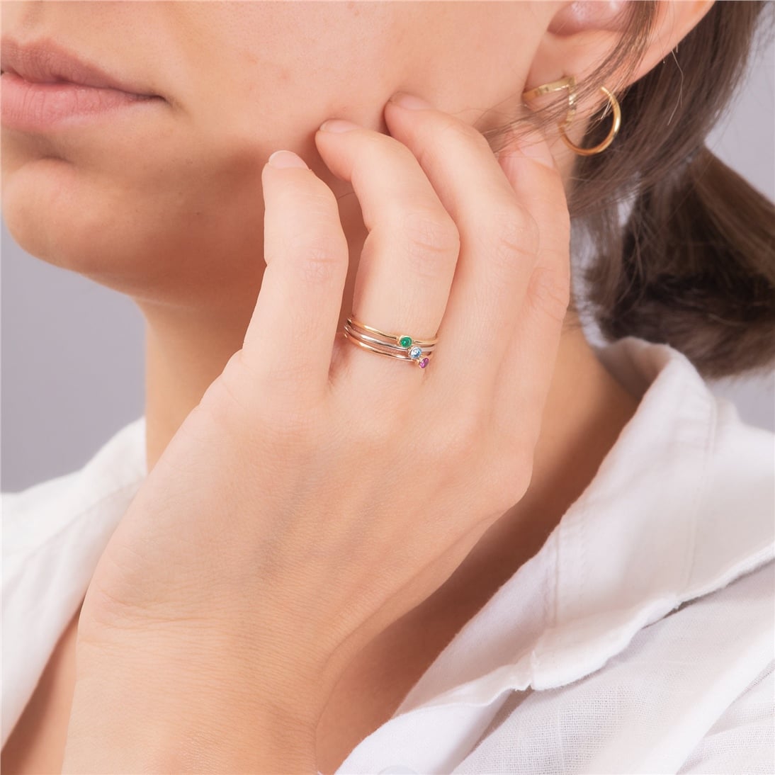 Solid Gold Thin Birthstone Ring