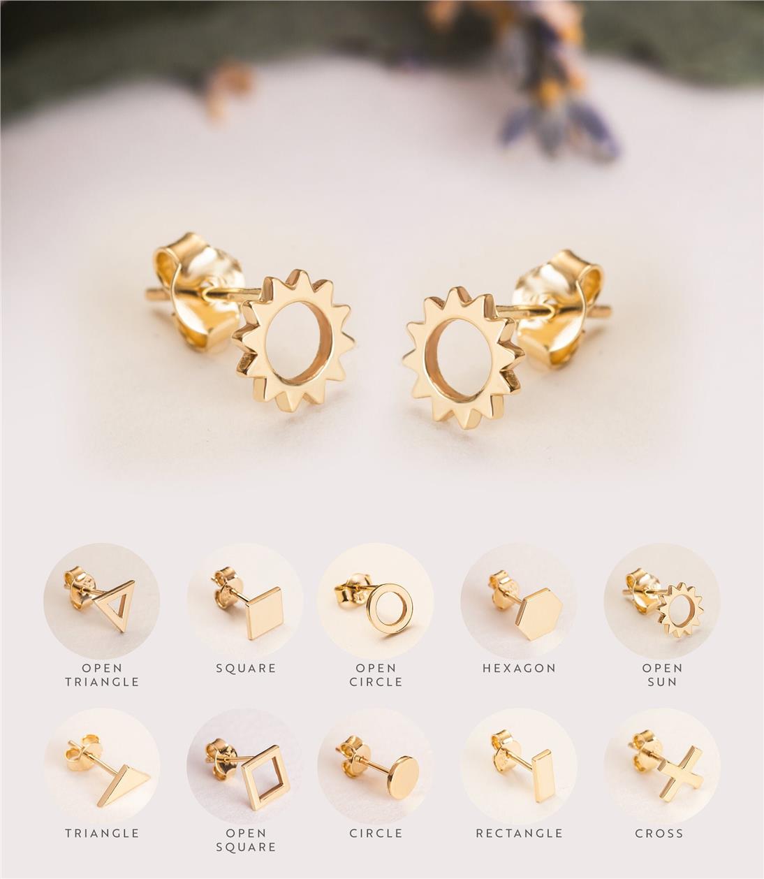Solid Gold Sun Stud Earrings