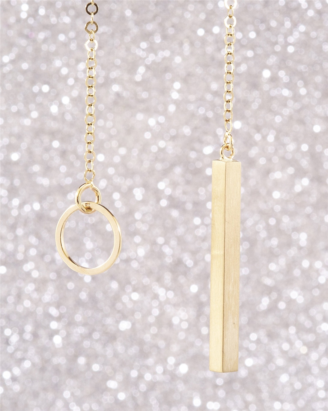 Solid Gold Lariat 4 Side Bar Necklace