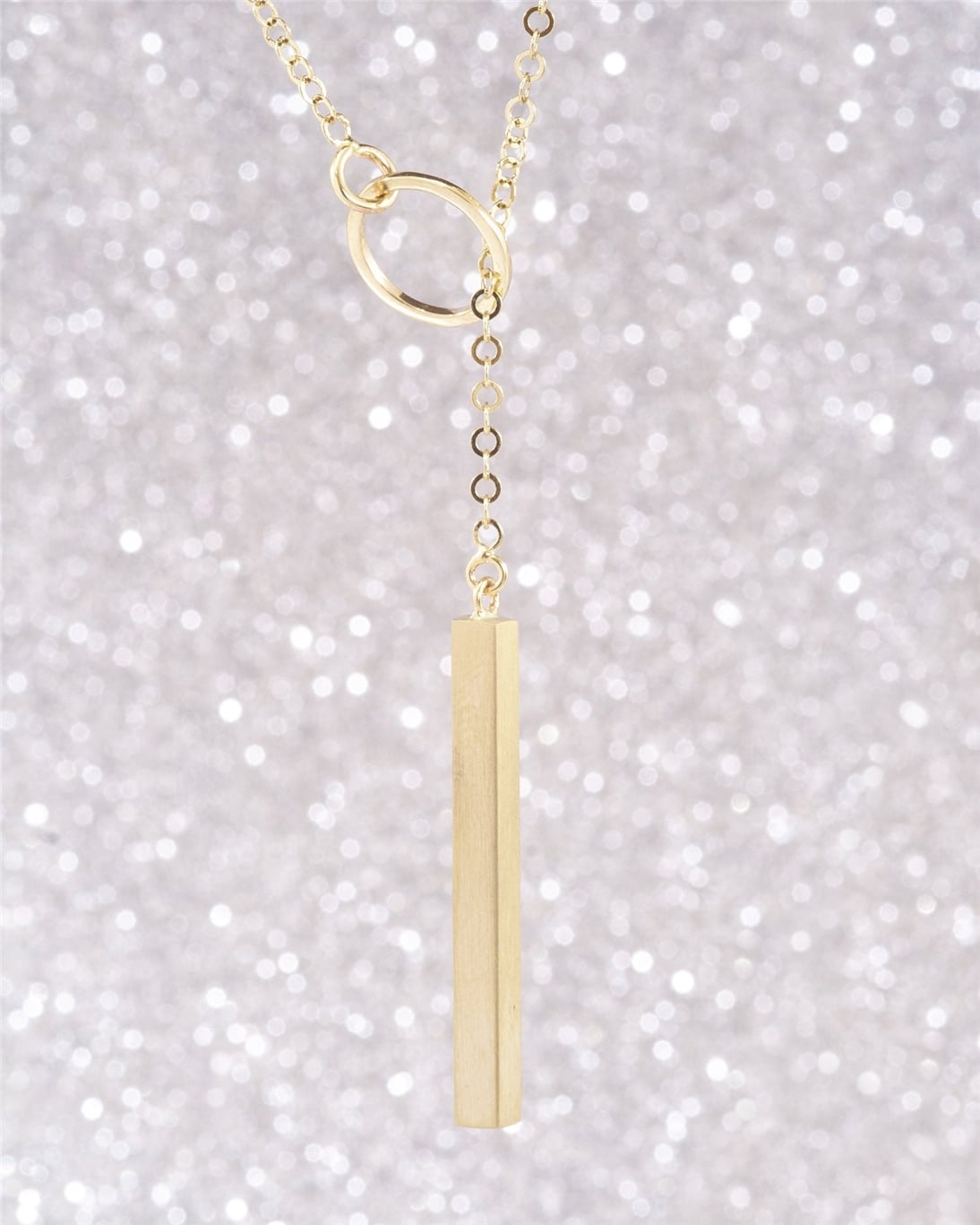 Solid Gold Lariat 4 Side Bar Necklace