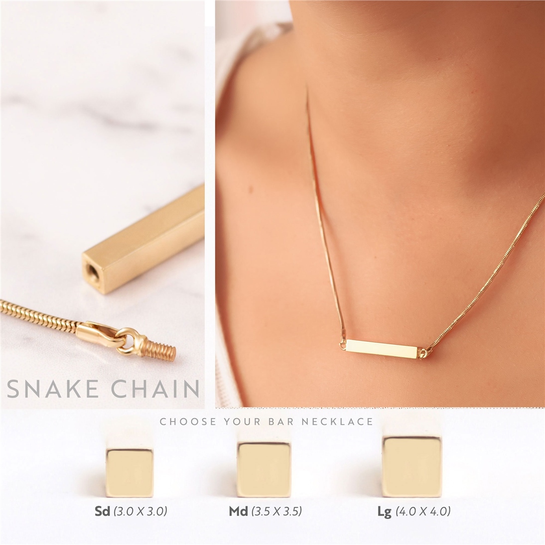 Solid Gold Horizontal Urn 3 cm Bar Necklace
