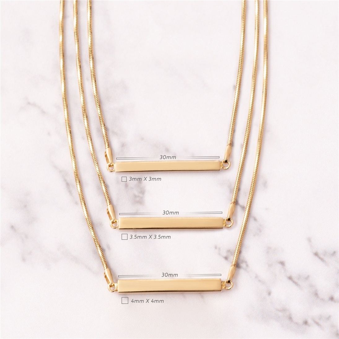 Solid Gold Horizontal Urn 3 cm Bar Necklace