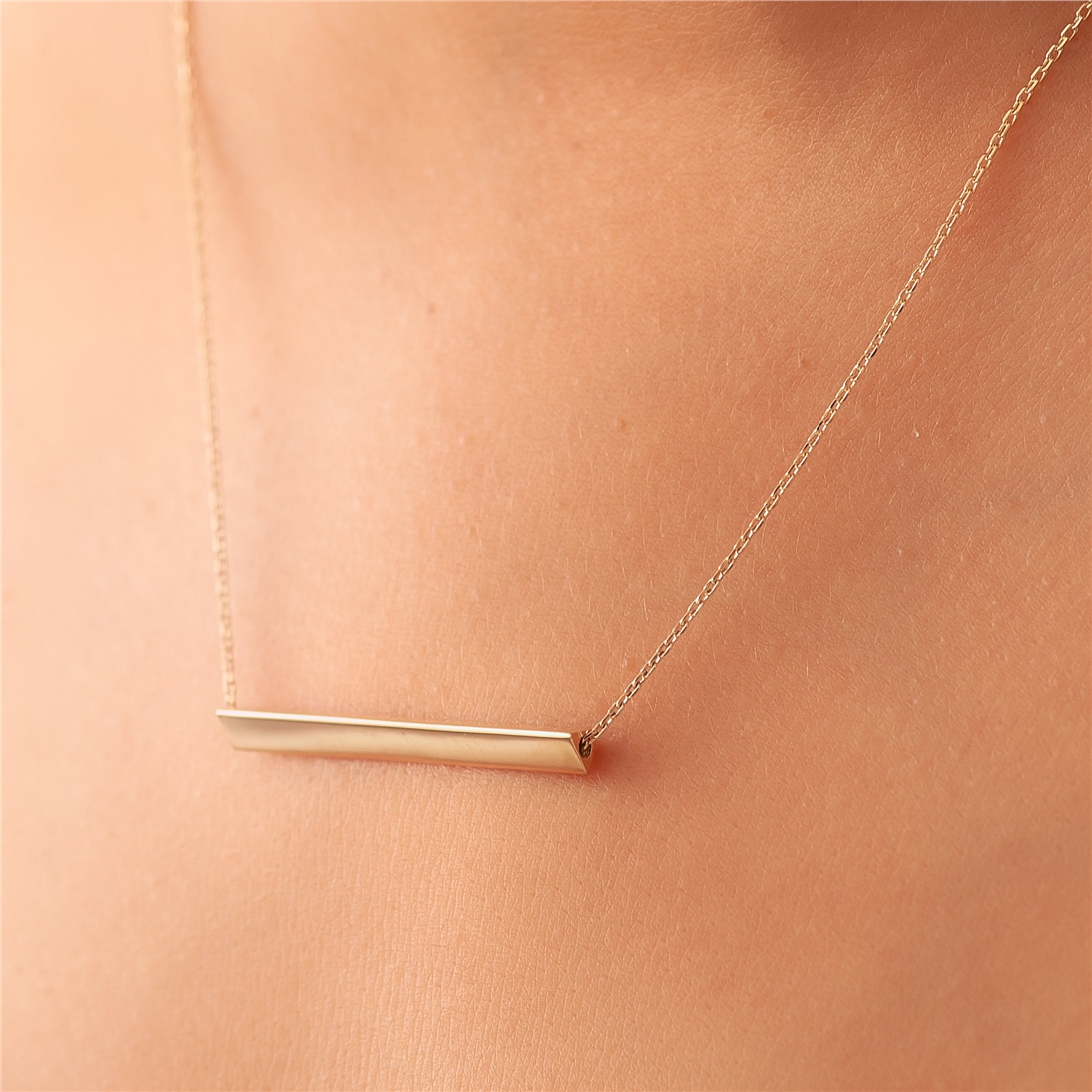 Solid Gold Horizontal Triangle Bar Necklace